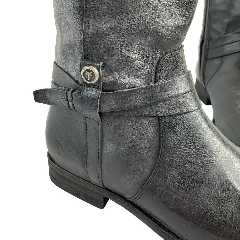 Frye Boots Womens Size 7 Black Melissa Belted Tall Boot Leather Luxury $400 New - Picture 5 of 15